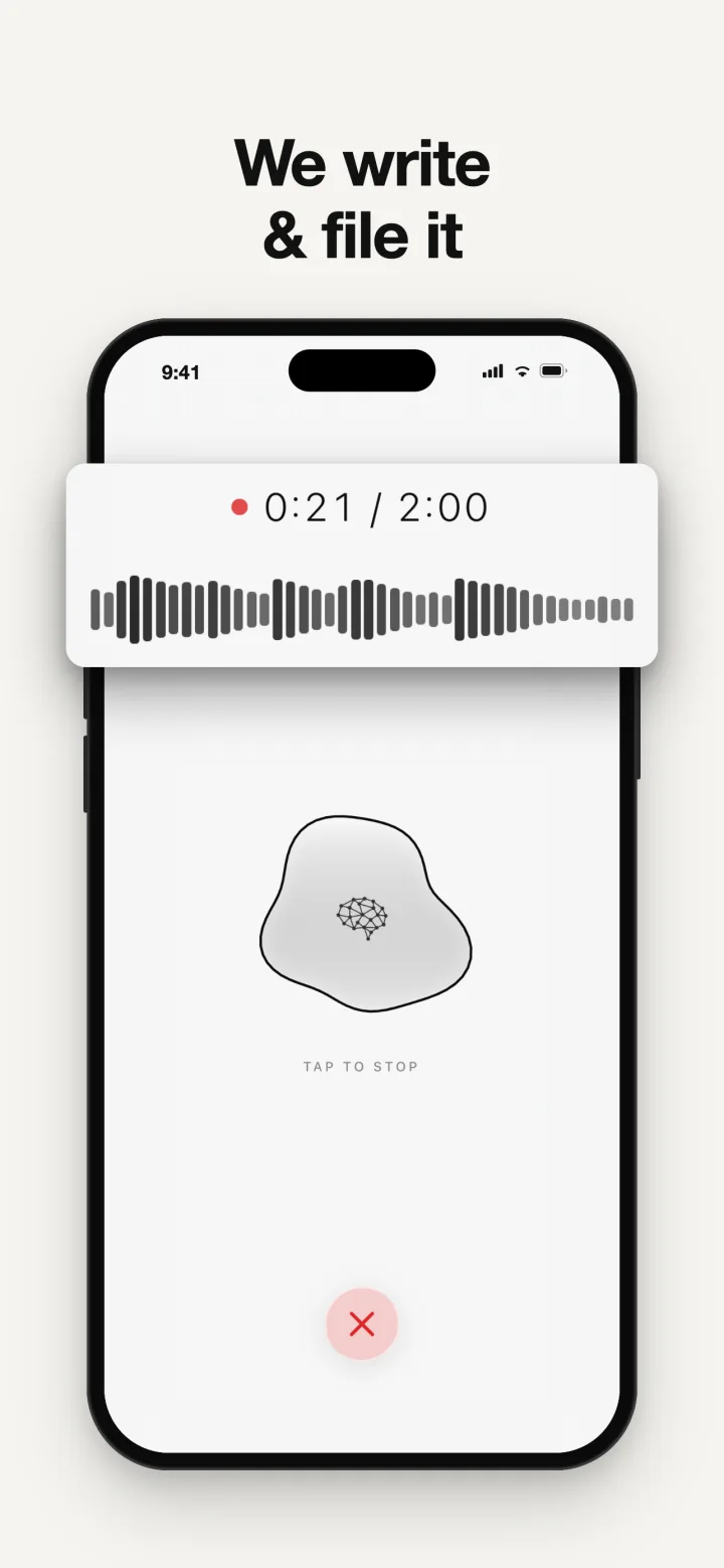 Recording a voice note: SecondBrain writes it down and files it for you